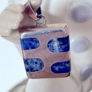 Vintage Mexico Designer ATI Multi Gem Southwestern Sterling Silver Pendant.